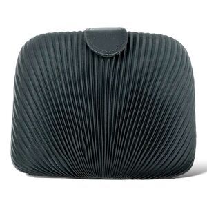 VINTAGE Hard Case Black Satin Micro Pleated Convertible Evening Bag